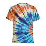 Blue And Orange Tie Dye Print Men's Sports T-Shirt