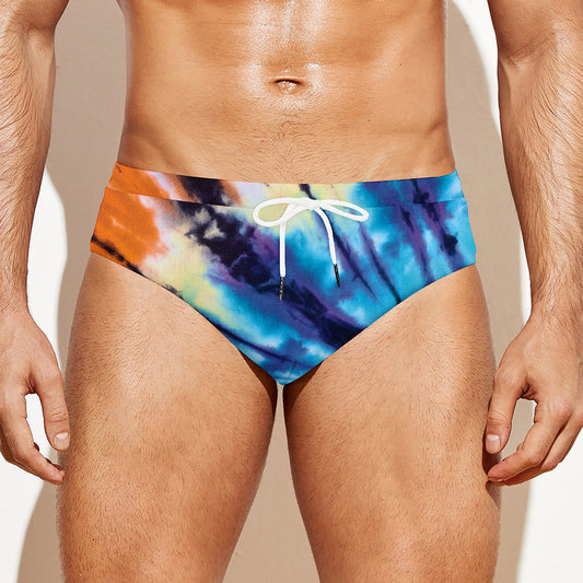Blue And Orange Tie Dye Print Men's Swim Briefs