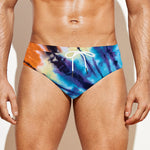 Blue And Orange Tie Dye Print Men's Swim Briefs