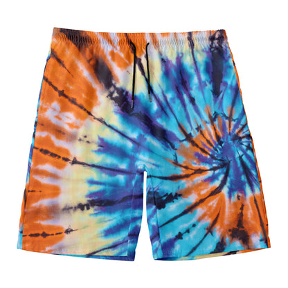 Blue And Orange Tie Dye Print Men's Swim Trunks