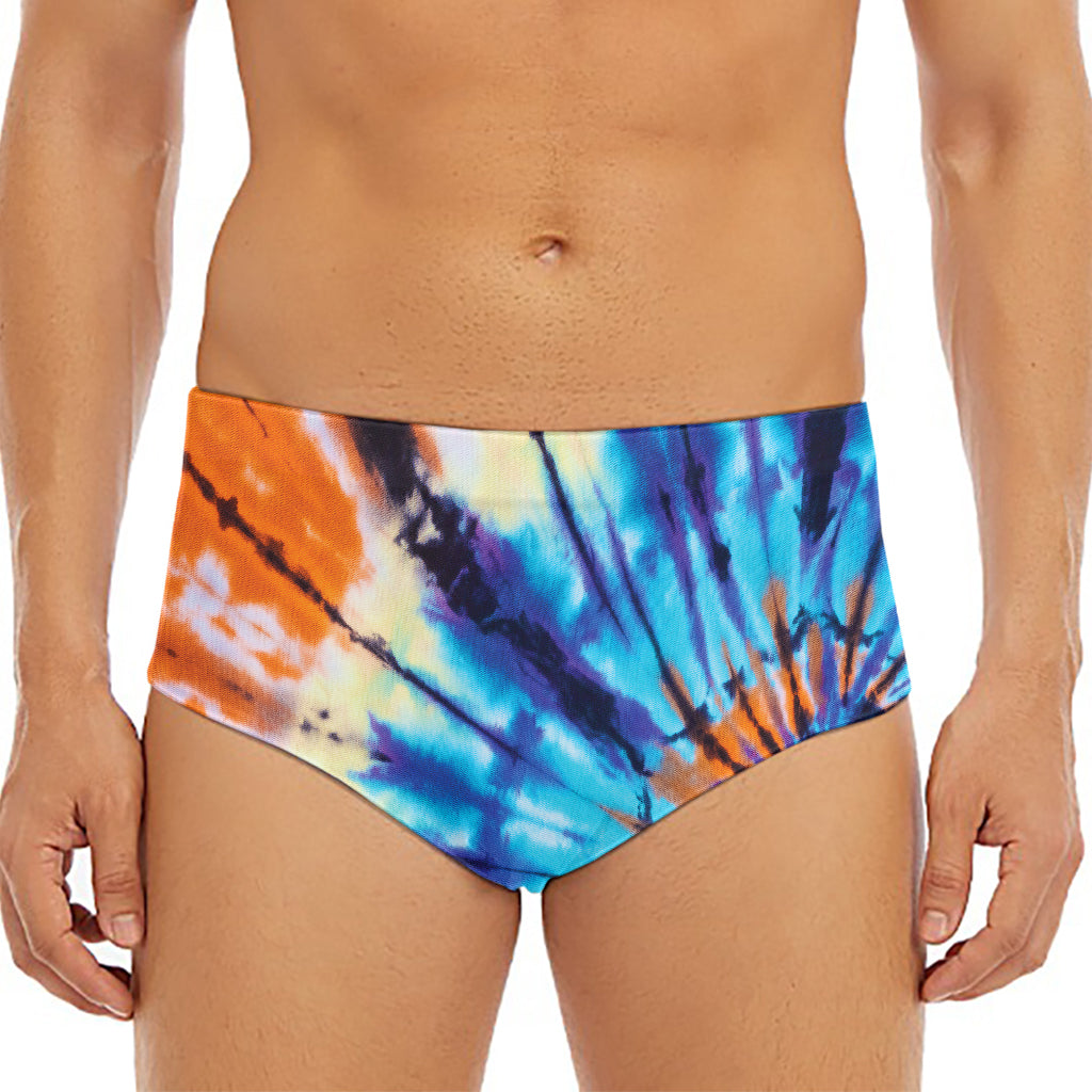 Blue And Orange Tie Dye Print Men's Triangle Swim Briefs