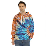 Blue And Orange Tie Dye Print Men's Velvet Pullover Hoodie