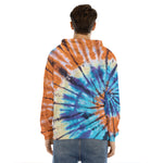 Blue And Orange Tie Dye Print Men's Velvet Pullover Hoodie