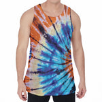 Blue And Orange Tie Dye Print Men's Velvet Tank Top