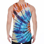 Blue And Orange Tie Dye Print Men's Velvet Tank Top
