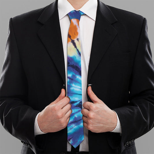 Blue And Orange Tie Dye Print Necktie