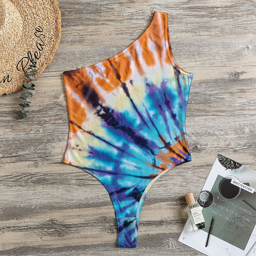 Blue And Orange Tie Dye Print One Shoulder Bodysuit