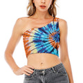 Blue And Orange Tie Dye Print One Shoulder Crop Top