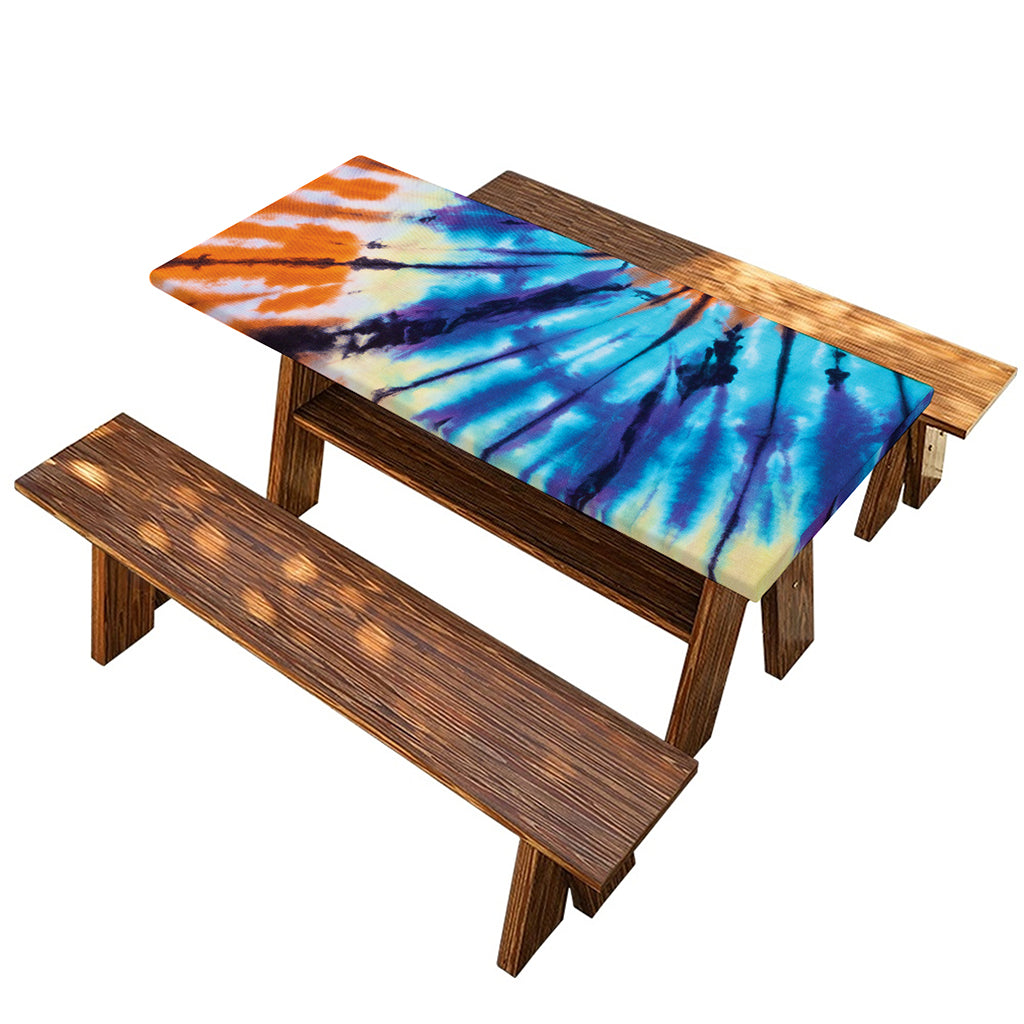 Blue And Orange Tie Dye Print Picnic Table Cover