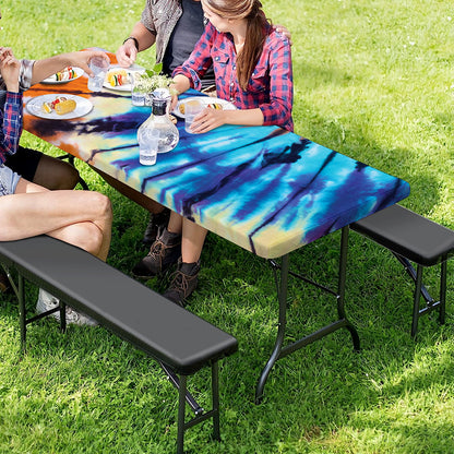 Blue And Orange Tie Dye Print Picnic Table Cover