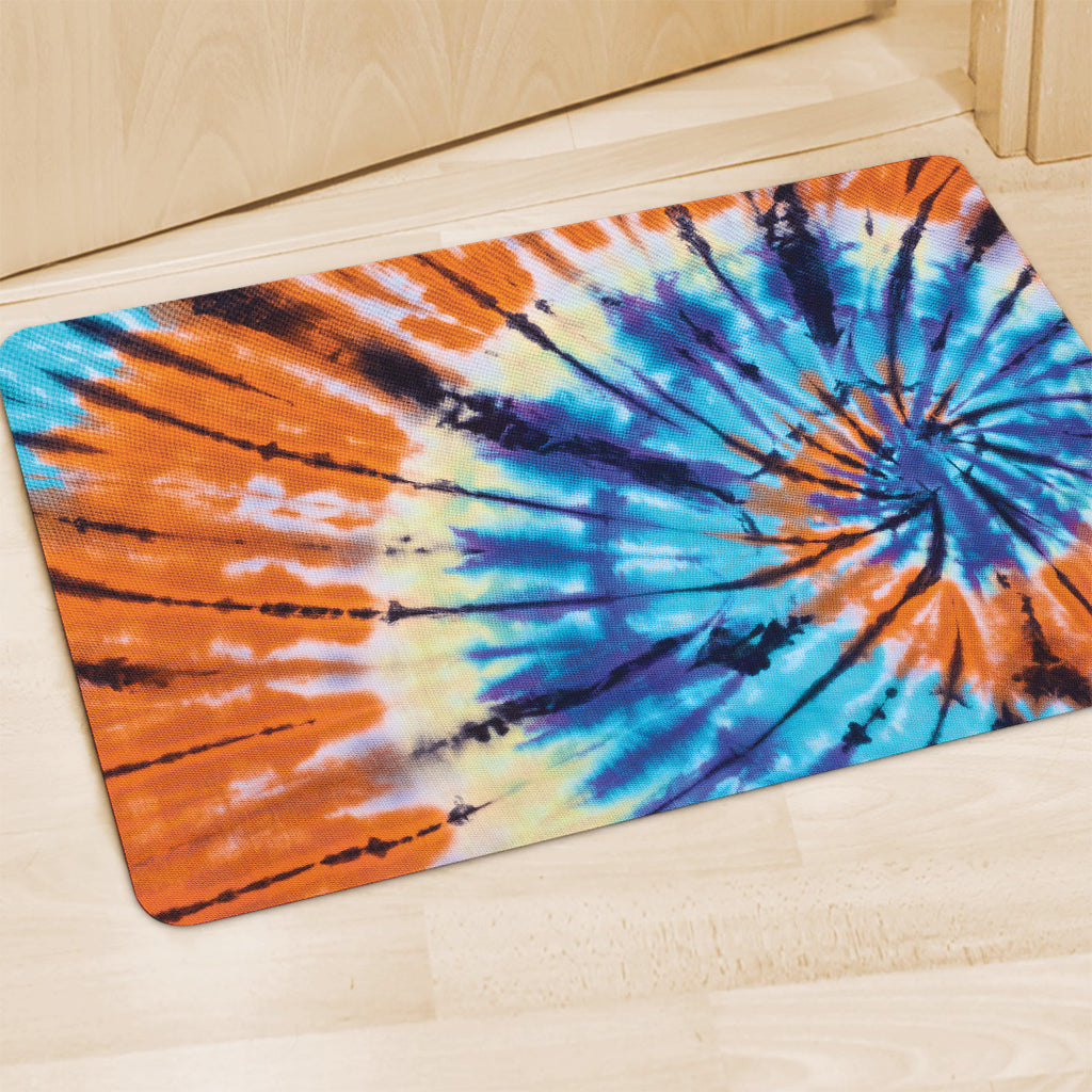 Blue And Orange Tie Dye Print Polyester Doormat