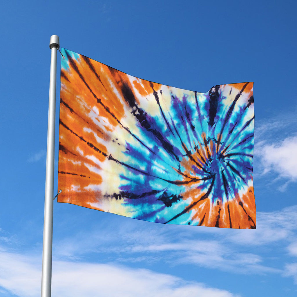 Blue And Orange Tie Dye Print Polyester Flag