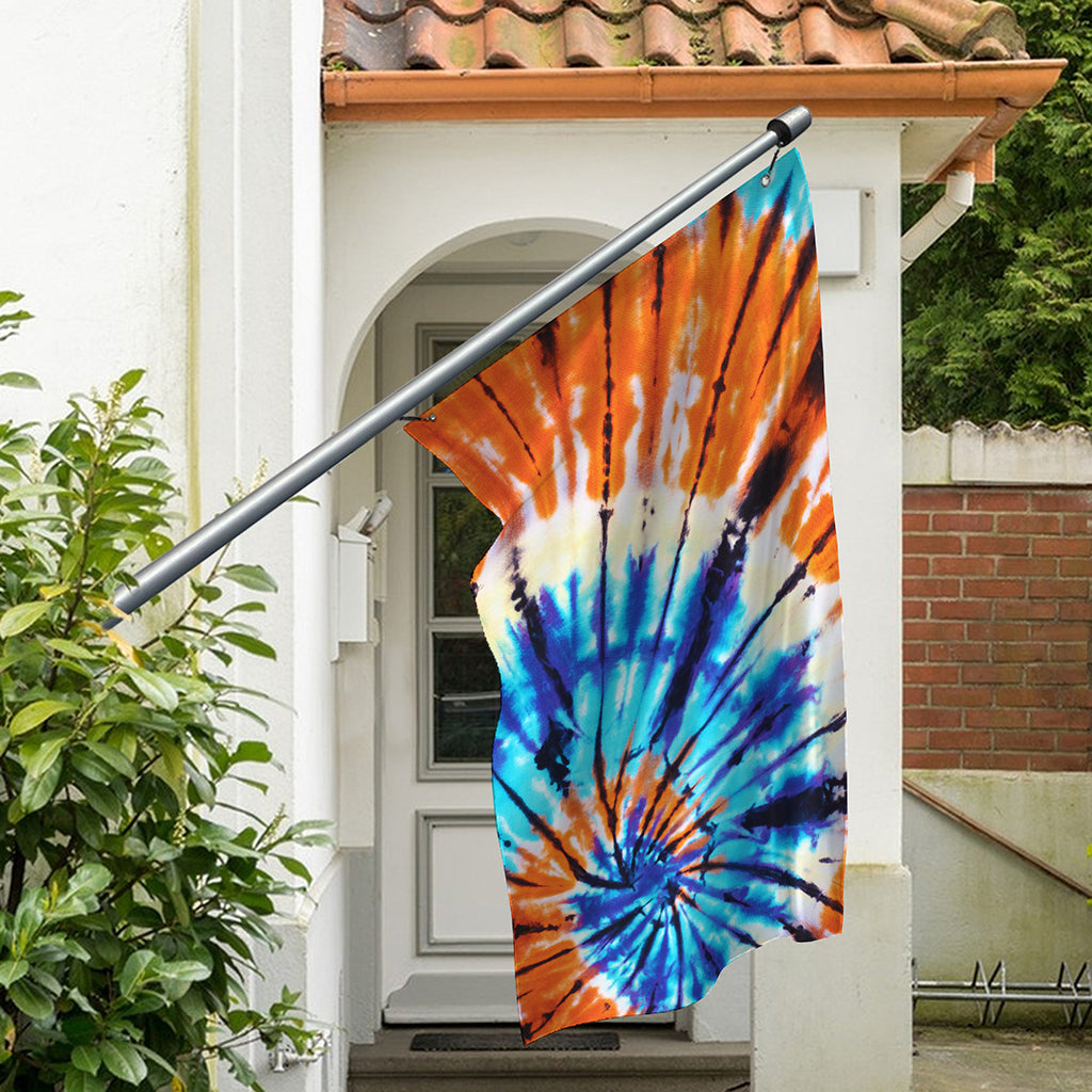 Blue And Orange Tie Dye Print Polyester Flag