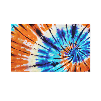 Blue And Orange Tie Dye Print Polyester Flag