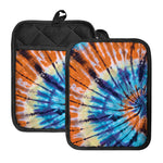 Blue And Orange Tie Dye Print Pot Holders With Pocket