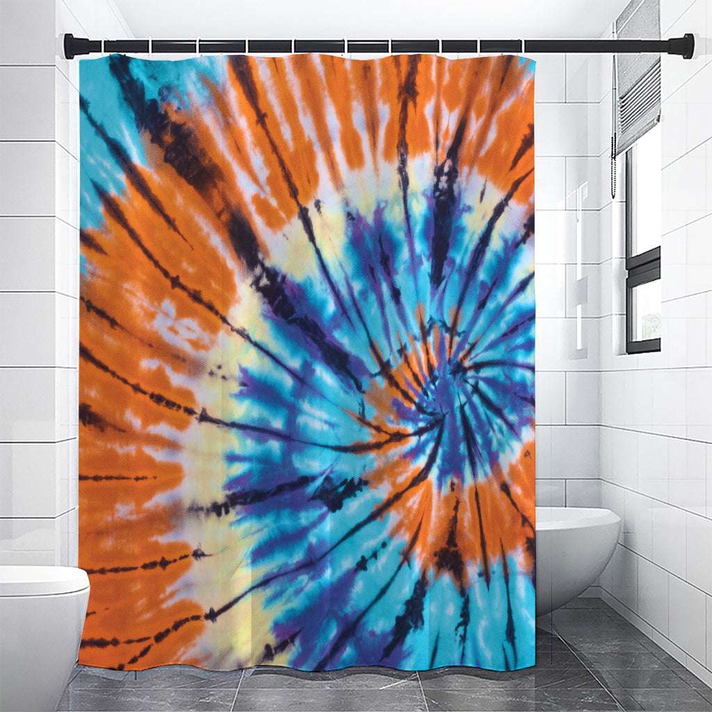Blue And Orange Tie Dye Print Premium Shower Curtain
