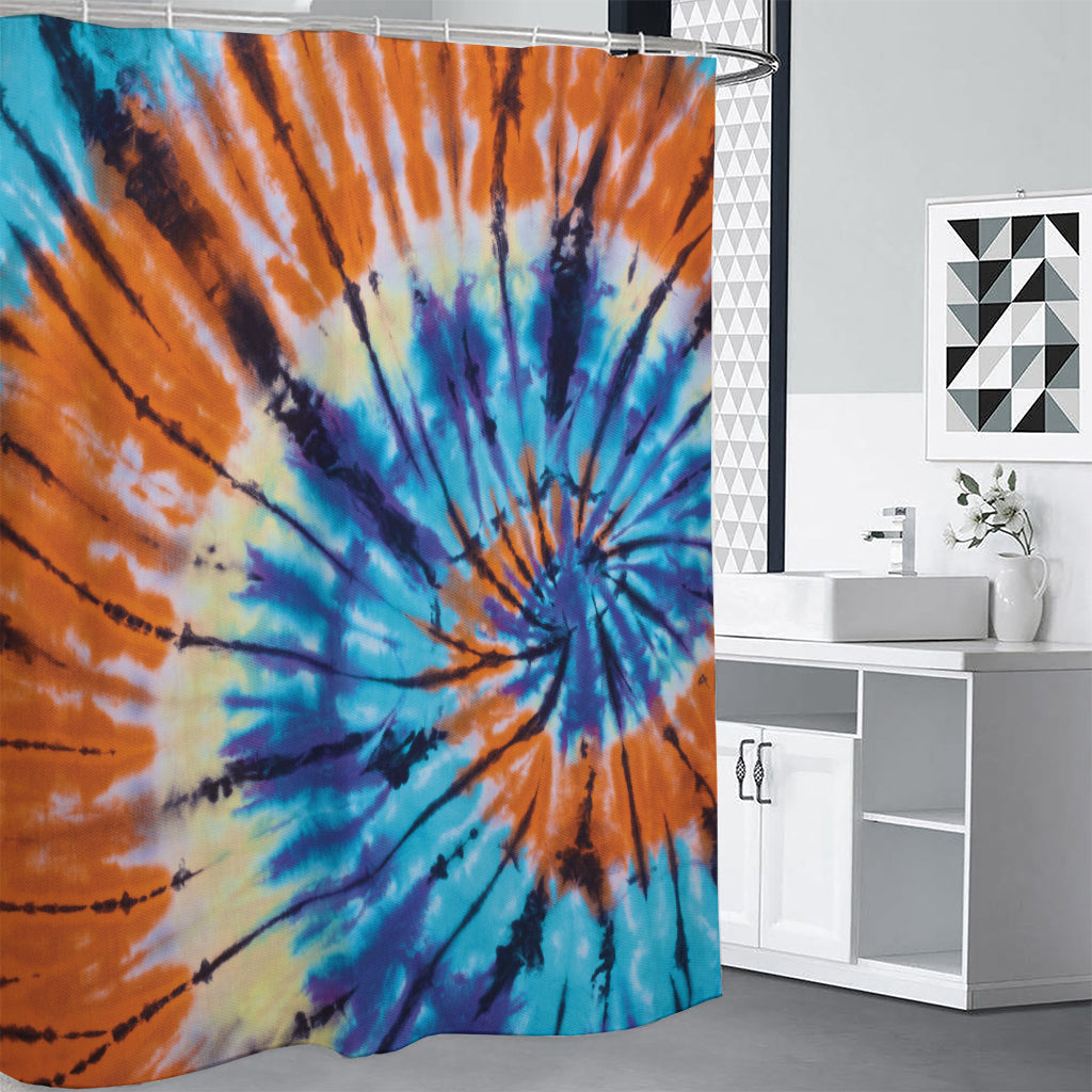 Blue And Orange Tie Dye Print Premium Shower Curtain