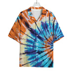 Blue And Orange Tie Dye Print Rayon Hawaiian Shirt