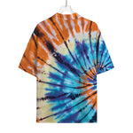 Blue And Orange Tie Dye Print Rayon Hawaiian Shirt
