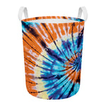 Blue And Orange Tie Dye Print Round Laundry Basket