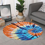 Blue And Orange Tie Dye Print Round Rug