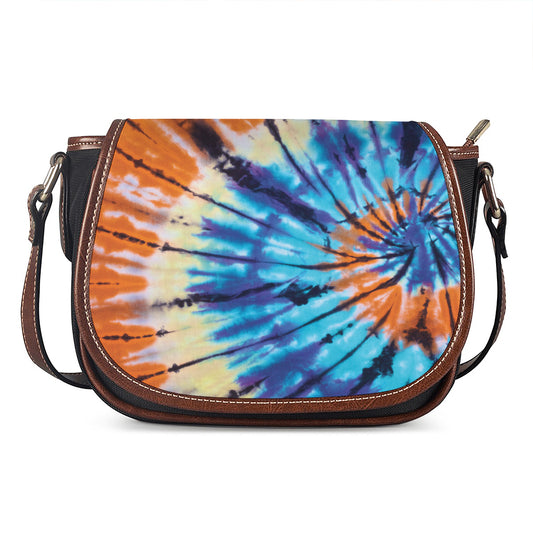 Blue And Orange Tie Dye Print Saddle Bag