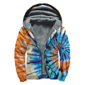 Blue And Orange Tie Dye Print Sherpa Lined Zip Up Hoodie