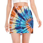 Blue And Orange Tie Dye Print Side Slit Mini Skirt