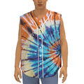 Blue And Orange Tie Dye Print Sleeveless Baseball Jersey