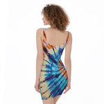 Blue And Orange Tie Dye Print Sleeveless Bodycon Dress