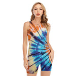 Blue And Orange Tie Dye Print Sleeveless One Piece Swimsuit