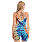 Blue And Orange Tie Dye Print Sleeveless One Piece Swimsuit
