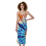 Blue And Orange Tie Dye Print Slim Fit Midi Cami Dress