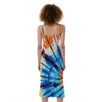 Blue And Orange Tie Dye Print Slim Fit Midi Cami Dress