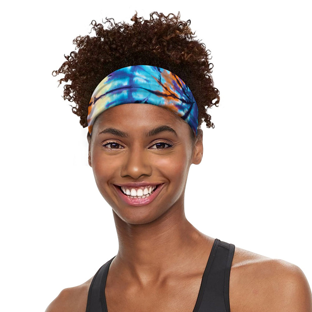 Blue And Orange Tie Dye Print Sports Headband