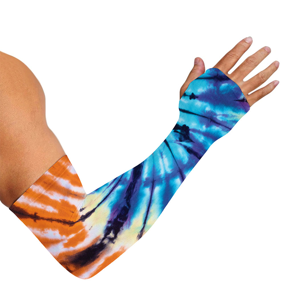 Blue And Orange Tie Dye Print Sun Protection Arm Sleeves