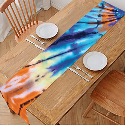 Blue And Orange Tie Dye Print Table Runner