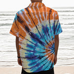 Blue And Orange Tie Dye Print Textured Short Sleeve Shirt