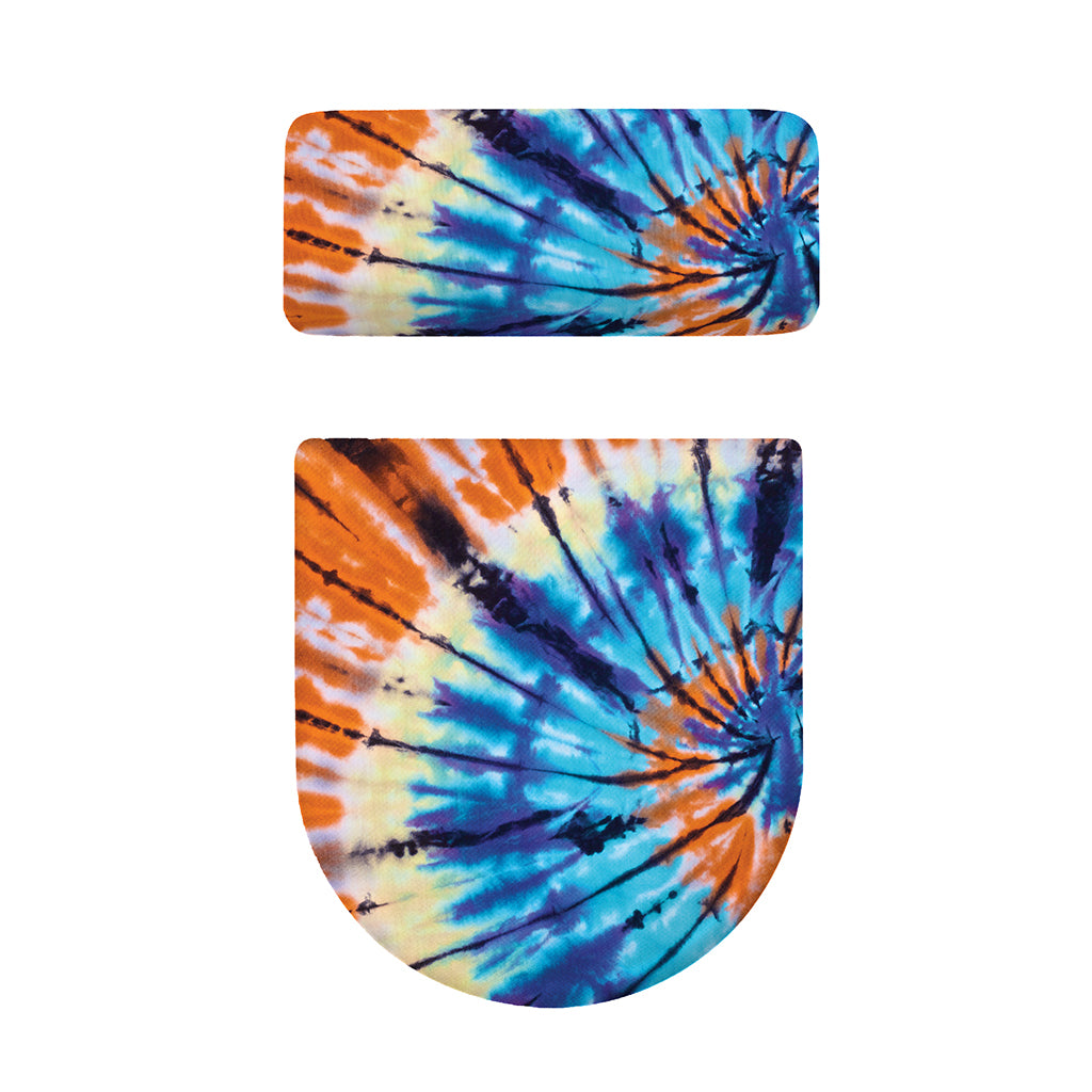 Blue And Orange Tie Dye Print Toilet Lid And Tank Cover Set