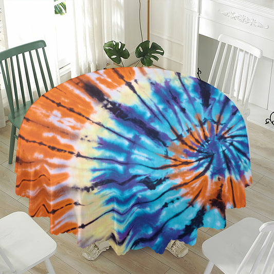 Blue And Orange Tie Dye Print Waterproof Round Tablecloth