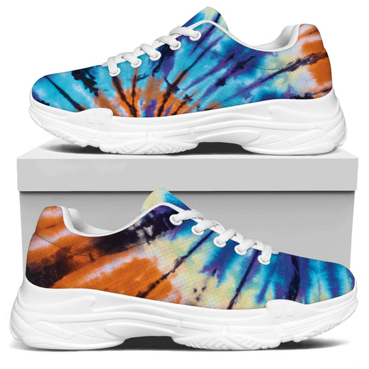 Blue And Orange Tie Dye Print White Chunky Shoes