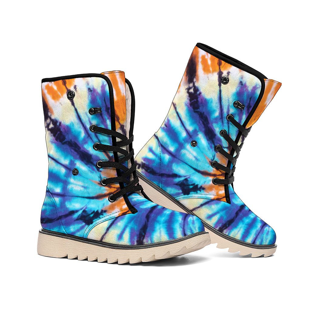 Blue And Orange Tie Dye Print Winter Boots