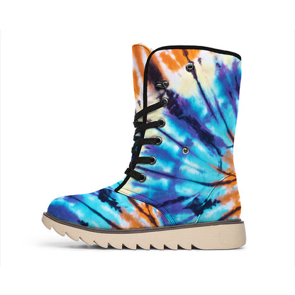 Blue And Orange Tie Dye Print Winter Boots