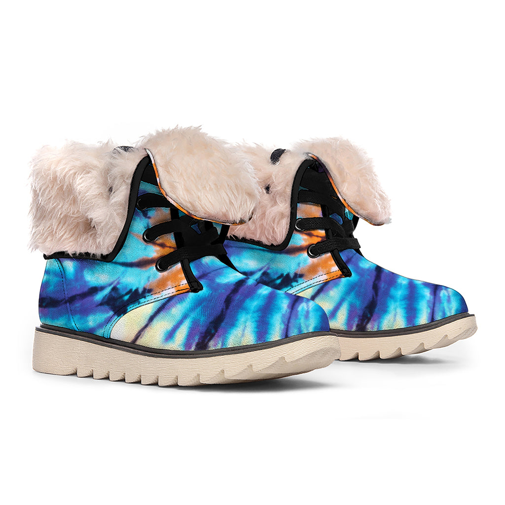 Blue And Orange Tie Dye Print Winter Boots