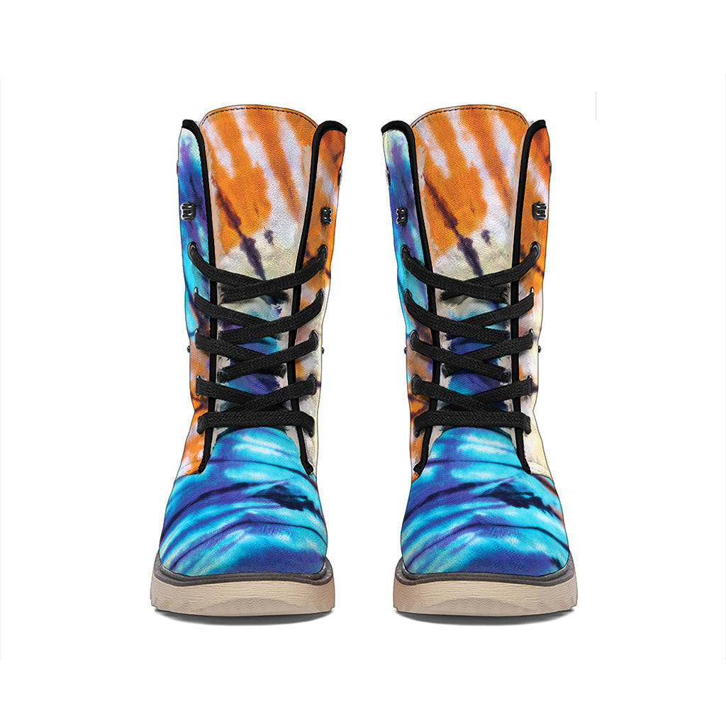 Blue And Orange Tie Dye Print Winter Boots
