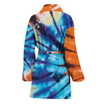Blue And Orange Tie Dye Print Women's Bathrobe