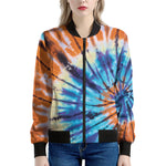 Blue And Orange Tie Dye Print Women's Bomber Jacket
