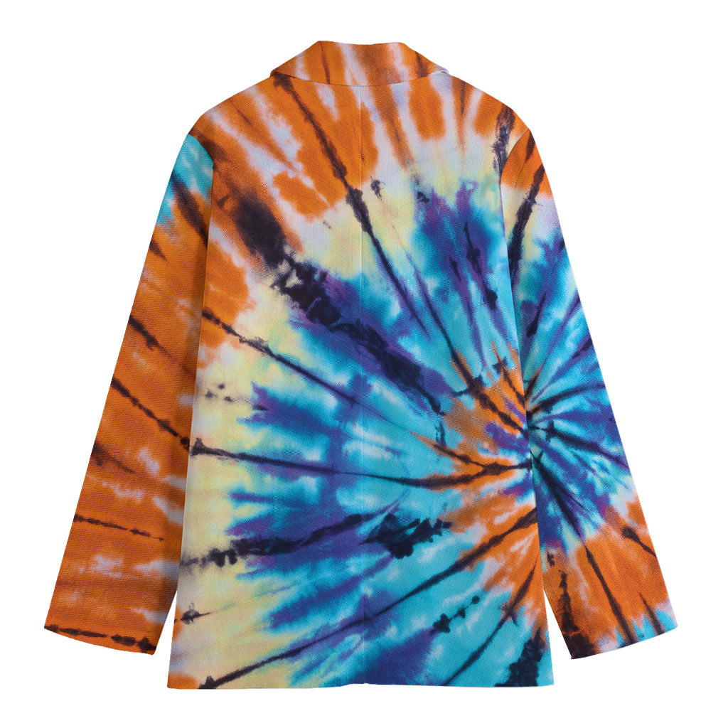 Blue And Orange Tie Dye Print Women's Cotton Blazer
