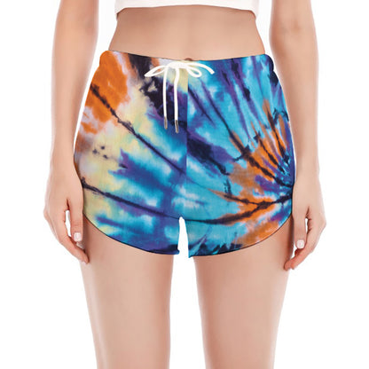 Blue And Orange Tie Dye Print Women's Split Running Shorts