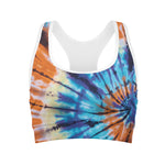 Blue And Orange Tie Dye Print Women's Sports Bra